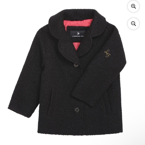 London Fog Other - London Fog NWT Girls Coat 6/6X Black Teddy Jacket Hot Pink Lining Heart Buttons